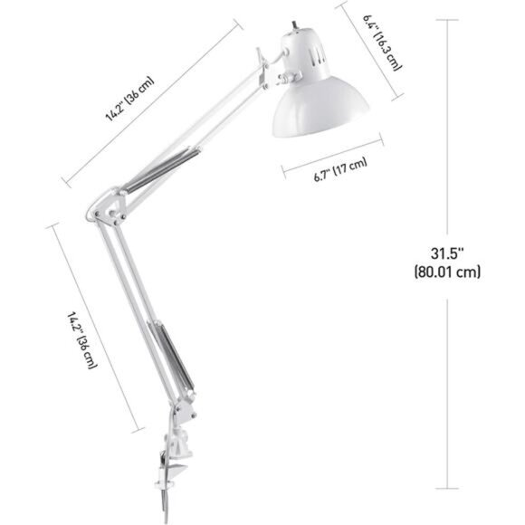 31.5 Inch Swing Arm Clamp-On White Desk Lamp with Nickel Accents, On/Off Rotary - Picture 3 of 7